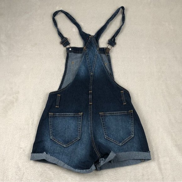 No Boundaries Juniors size 3-5 Shortalls Small Blue Denim Bib Cuffed Casual Summ - Picture 9 of 9